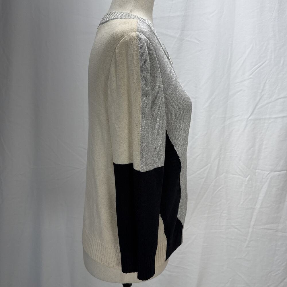 St John SoCa Womens Full Zip Colorblock Sweater Jacket Size M Wool 3/4 Sleeve - Picture 8 of 10